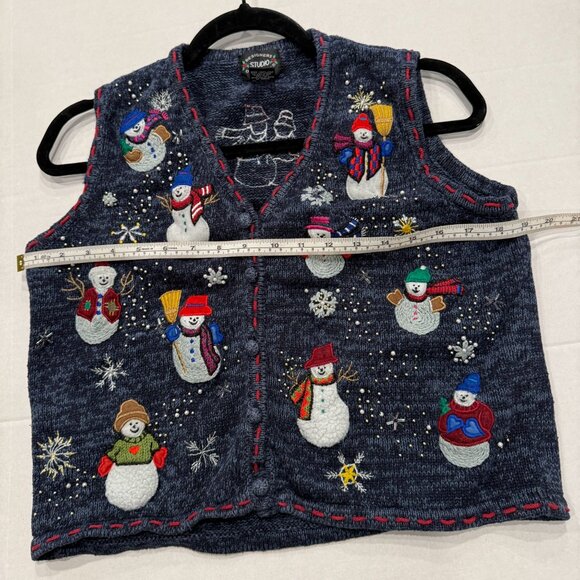 Designers Studio Originals P/S Snowman Knit Vest embroidered ugly christmas swea - Picture 6 of 7